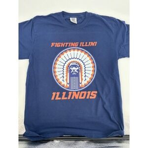 Comfort Colors Fighting Illini Illinois T-Shirt Mens Large Blue Chief Logo Tee